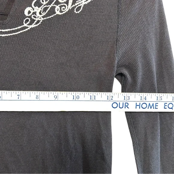 lucky brand S waffle Henley longsleeve tee Y2K embroidered detail wings vintage - Picture 8 of 9